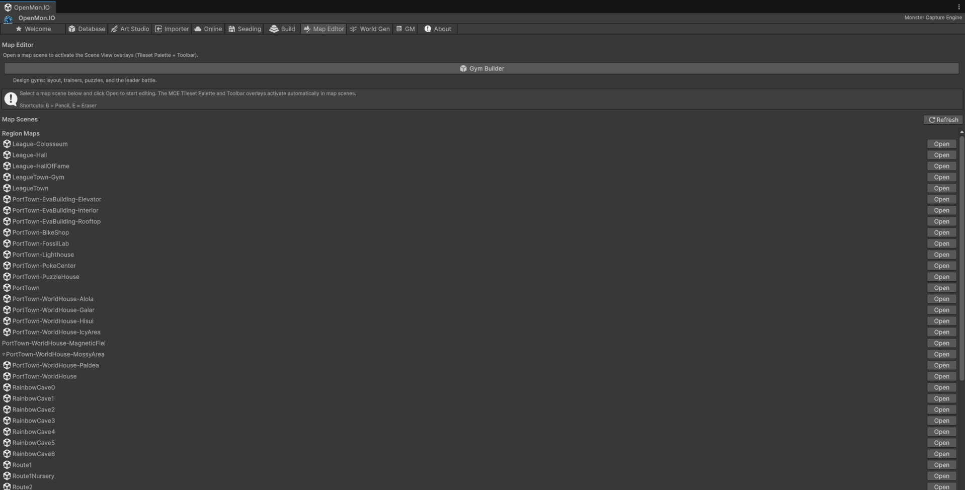 The Map Editor tab of the OpenMon Hub
