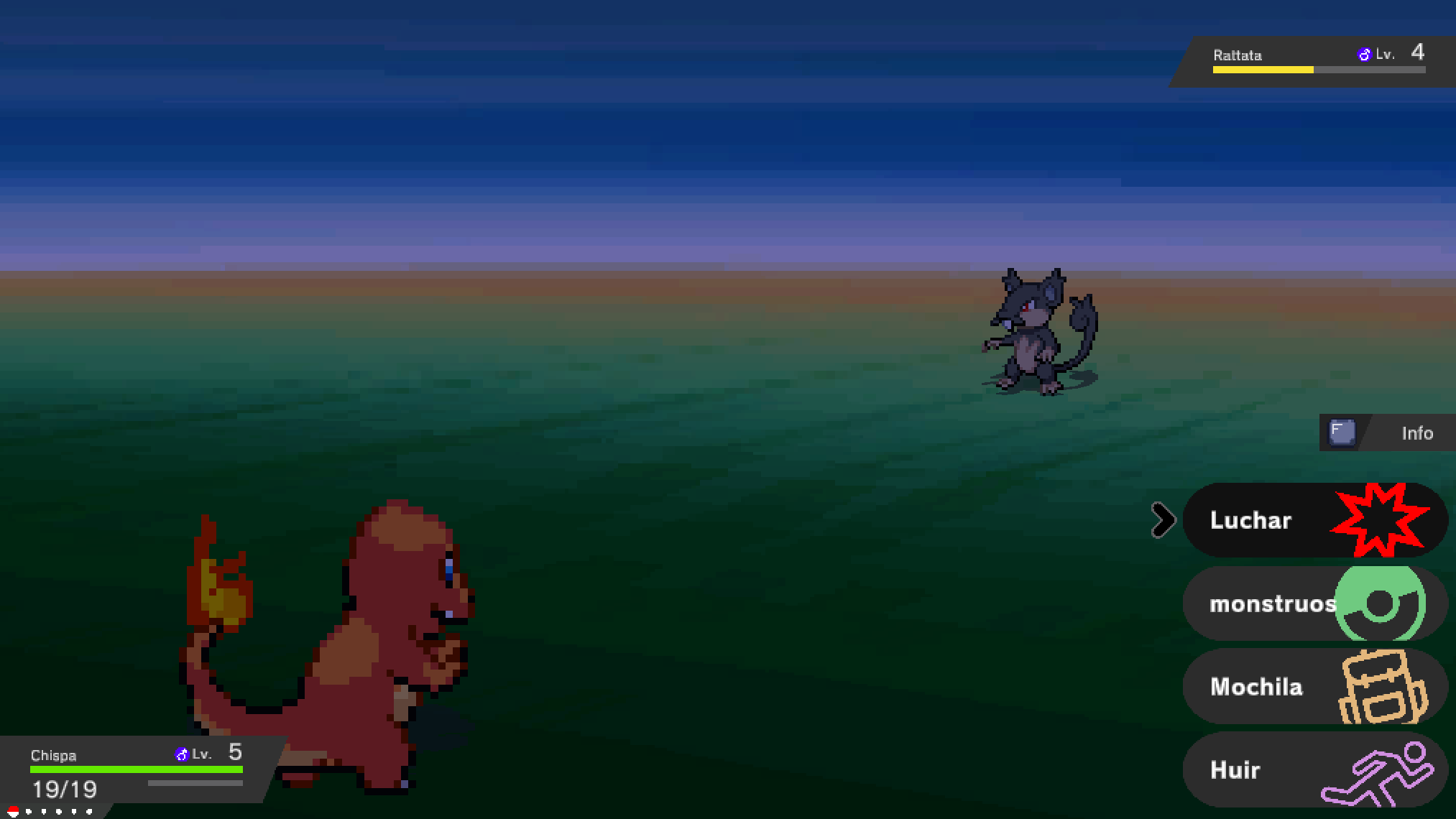 Diálogo de combate que dice que el Rattata salvaje usó Látigo
