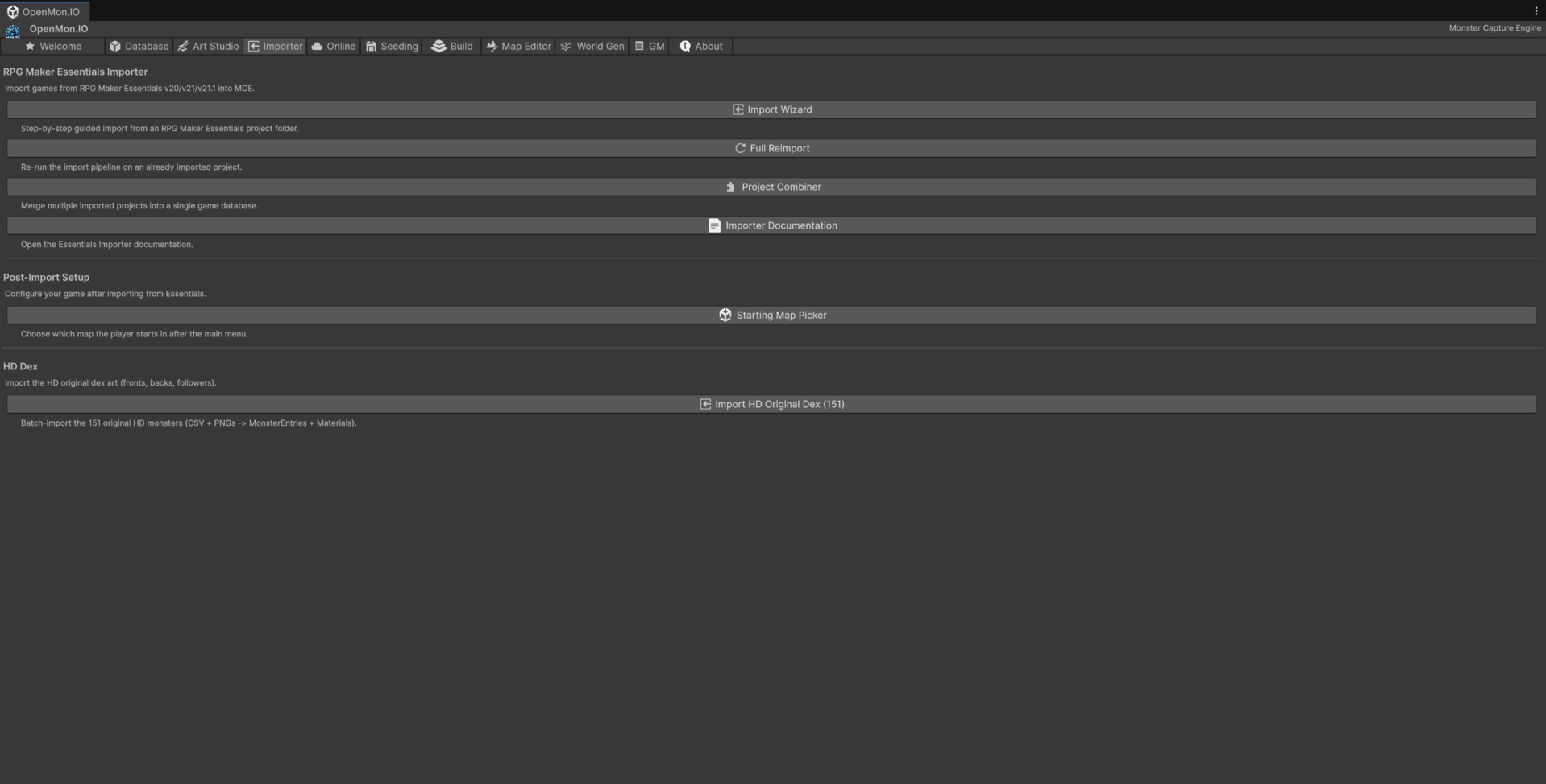 La pestaña Importer del OpenMon Hub