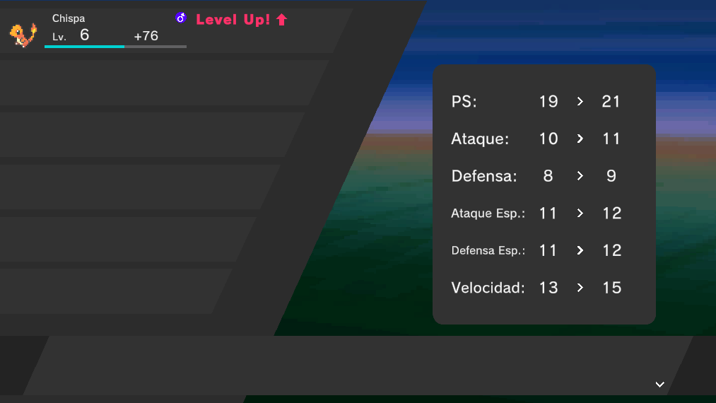 戦闘後、すべ ての能力値が上がるレベルアップ画面