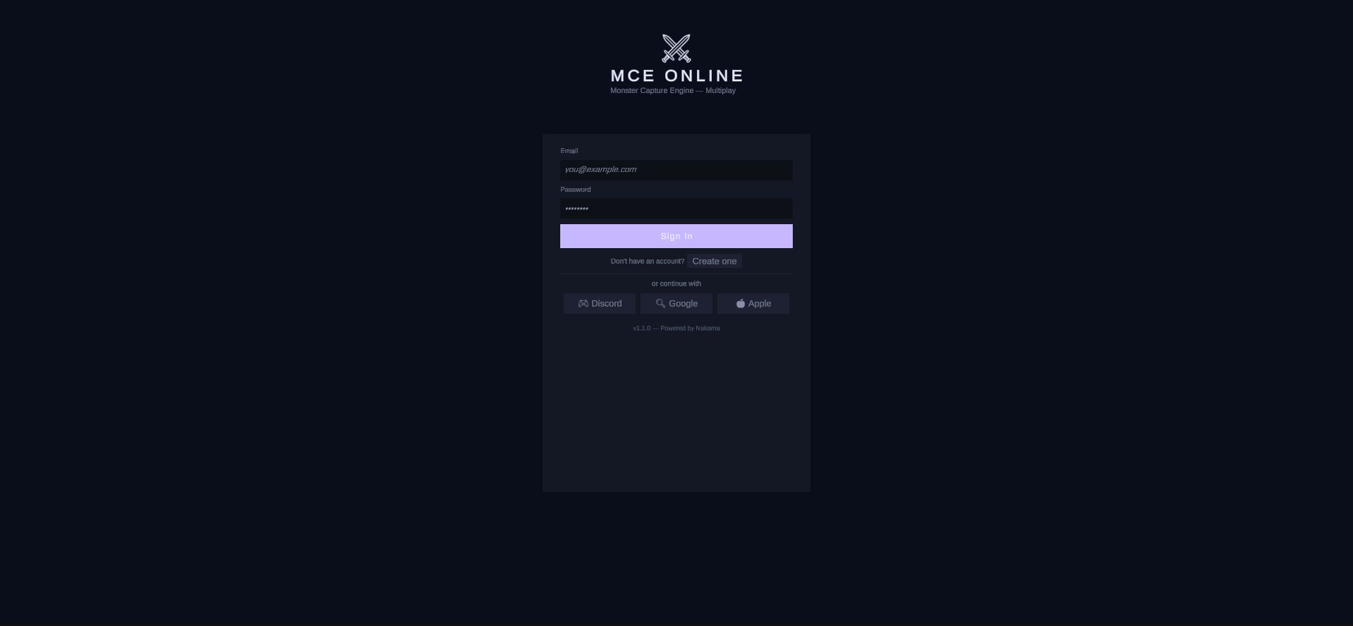 MCE Online のサインイン画面